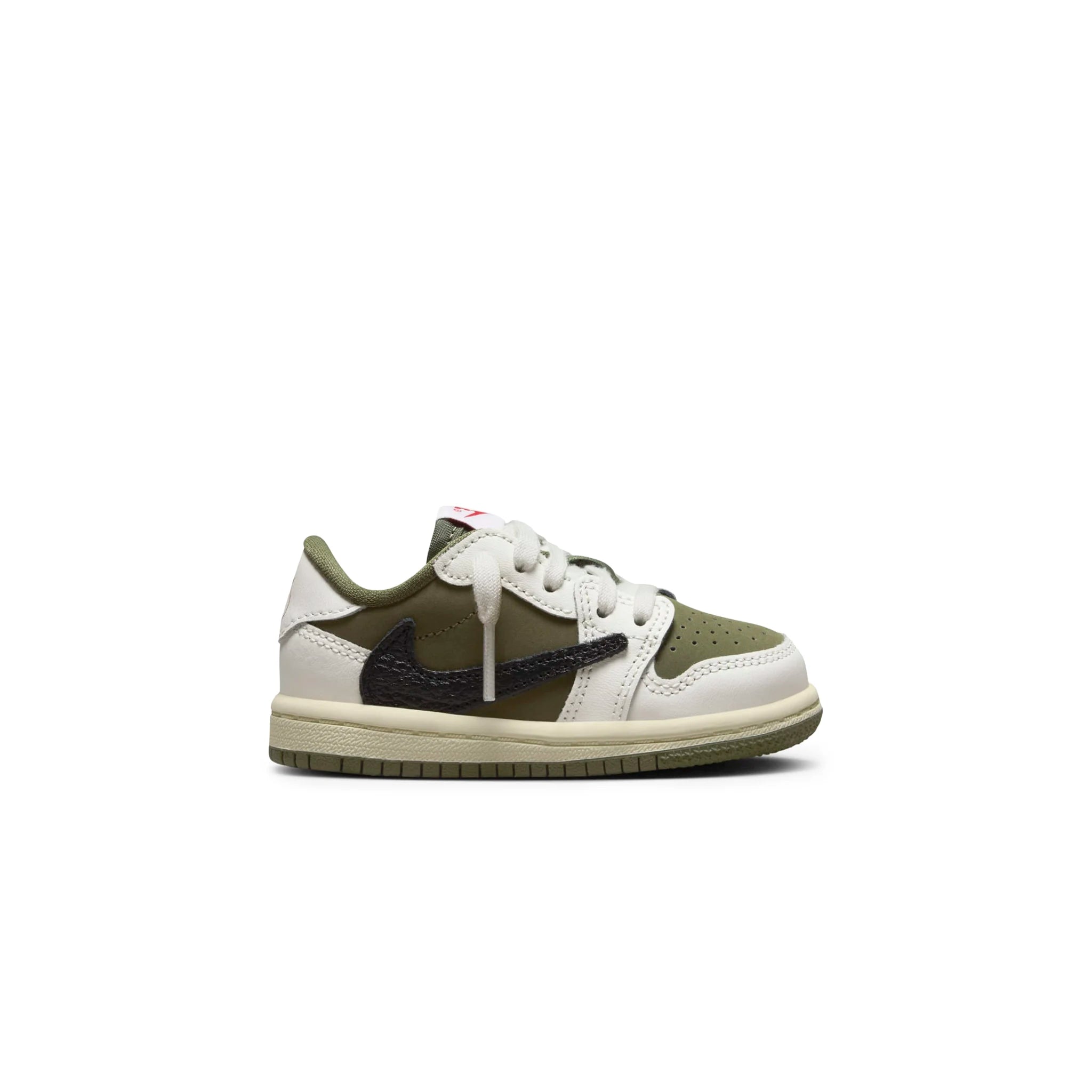 Side view of Travis Scott x Air Jordan 1 Low OG Medium Olive (TD) DO5441-200